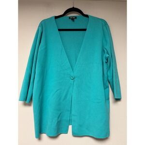 SPRING + MERCER Turquoise Blue Cardigan Sweater Button Front 3/4 Sleeve XX Large